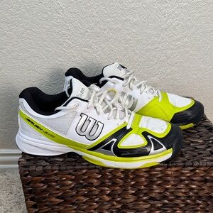 Wilson Rush Evo Men Size 11.5 White and Lime Green Sports Athletic Tennis Shoes‎